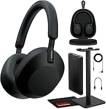 WH-1000XM5 Best Auto Noise Canceling Wireless Over-Ear Headphones, 30hr Battery Life - Optimizer for Alexa and Google Assistant, Crystal Clear Hands-Free Calling and Built-in mic Bundle (Black)