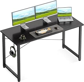Casaottima 48 Inch Small Computer Desk for Home Office, Study Writing Table for Small Spaces, Simple Modern Desk with Headphone Hooks, Pure Black