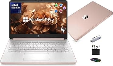 HP 14” Laptop Ultra-Portable Computer 2026 Student Business, MS Office, Copilot AI, Intel 4-Core CPU, 4GB RAM, 628GB Storage (128GB UFS+500GB Ext), Long Battery, MaxsolAccessory, Win 11 Pro, Rose Gold