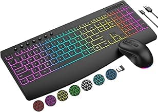 Wireless Keyboard and Mouse Combo, 9 Backlit Effects, 4000mAh Rechargeable Backlit Keyboard with Wrist Rest, 6 Button Mouse, 2.4G Full Size Quiet Keyboard Set for Computer, PC, Laptop, Mac, Windows