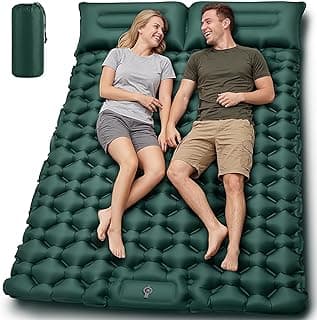 Double Camping Sleeping Pad, 4" Extra Thick 2 Person Inflatable Sleeping Pad with Built-in Foot Pump & Pillow, Self Inflating Camping Mattress for Tent, Backpacking, Hiking, Travel, RV（Dark Green）