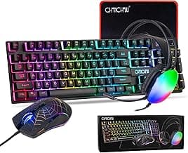 Gaming Keyboard Mouse Mousepad and Headset with mic Combo All in One USB Wired RGB Backlit Rainbow Side Button Gamer Bundle Set Compatible with PC Windows Xbox one PS4 PS5(Black)