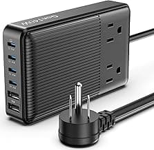 Charging Stations Flat Plug Power Strip 140W, 8-in-1 Power Strip, GaN Charger USB C Fast Charging Station with 2 AC, 4 USB C, 2 USB A, Ports, 6.5ft Extension Cord. for iPhone/MacBook/Laptop (Black)