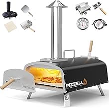 PIZZELLO 16" Outdoor Pizza Oven Propane and Wood Fired Stainless Steel Pizza Grill with Gas Burner, Wood Tray Pizza Stone, Pizza Peel, Carry Bag, Pizzello Forte Gas (Black)