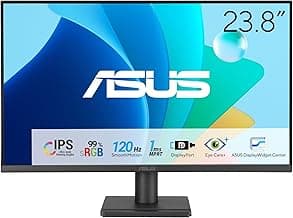 ASUS 24” 1080P Eye Care Monitor (VA249QG) - IPS, Full HD, 99% sRGB, Frameless, 120Hz, Adaptive-Sync, 1ms, Speakers, HDMI, DisplayPort, VGA, Low Blue Light, Flicker Free, Wall Mountable, 3 yr Warranty
