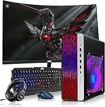 HP Gaming PC Desktop Computer – AMD Pro A10-9700,GT 1030 Graphics,16GB RAM,512GB SSD,27 Inch Curved Monitor,RGB Keyboard with AI Copilot,Mouse,WiFi,RGB Headphone,Windows 11(Renewed)