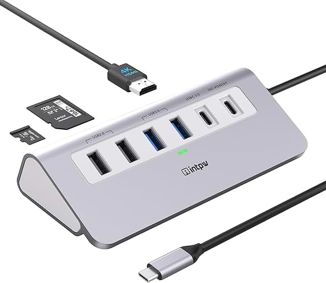 P9 USB C Hub, intpw 9-in-1 USB C Hub Multiport Adapter with 4K HDMI, PD 100W, Type-C & 2 USB A 3.0 5Gbps, 2 USB A 2.0, SD/TF Card Reader, Aluminum USB Hub for Laptop, iPhone 17 Series, MacBook, iPad