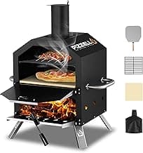 Pizzello Outdoor Pizza Oven Wood Fired 2-Layer Pizza Ovens Outside Pizza Maker with Stone, Pizza Peel, Cover,Removable Cooking Rack for Camping Backyard BBQ (Black)