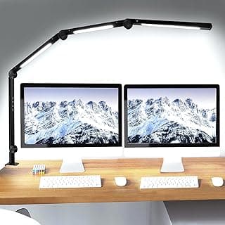 LED Desk Lamp with Clamp & Flexible Arm - 3 Light Sources, 4 Color Modes & 5 Brightness Levels, Eye-Caring Table Light with Memory Function