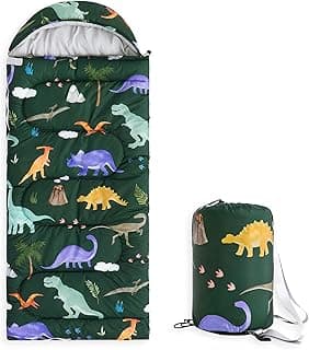Wake In Cloud - Kids Sleeping Bag for Boys Toddlers, Camping in Warm Cold Weather, Backpacking Lightweight Compact Outdoor Liner for 3 Seasons, Watercolor Dinosaurs
