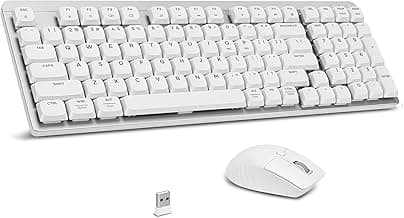 LeadsaiL Wireless Keyboard and Mouse Combo, 2.4Ghz Cordless Mechanical Keyboard and Silent Mouse for Business, Low-Profile Red Switch, 98-Key Compact Slim Keyboard for Windows/MacOS PC Laptop- Silver