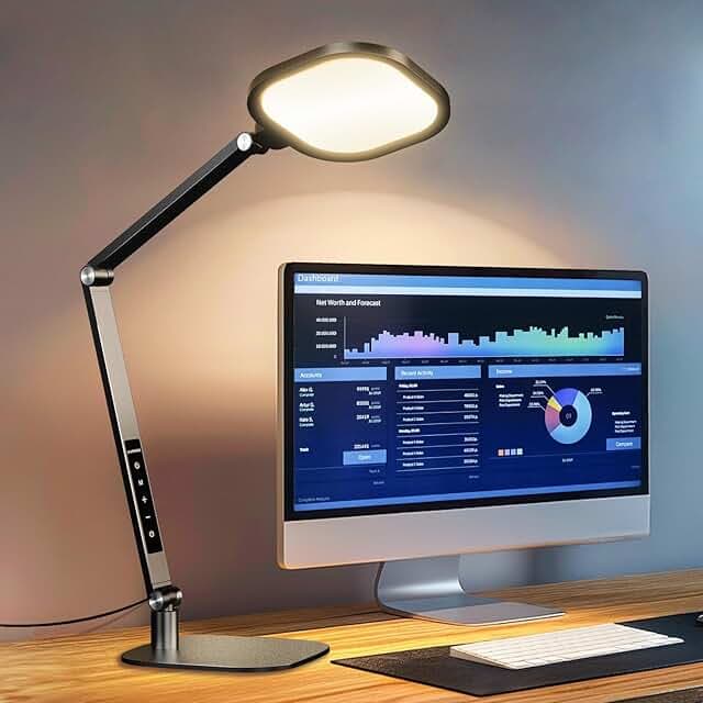Desk Lamp for Home Office, 1200LM Computer Zoom Lighting with CRI >95, Memory & Timer Function, Dimmable Desktop Ring Light for Video Calls, Conference, Reading, Streaming, Podcasting, 3000K-6500K