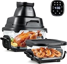 COSTWAY 6-in-1 Portable Glass Air Fryer, Air Fry & Bake, 4.2QT & 1.8QT Dual Glass Containers with Lids, 1500W, Microwave, Freezer & Dishwasher Safe, 95% Less Oil, Built-in Thermostat (Black)