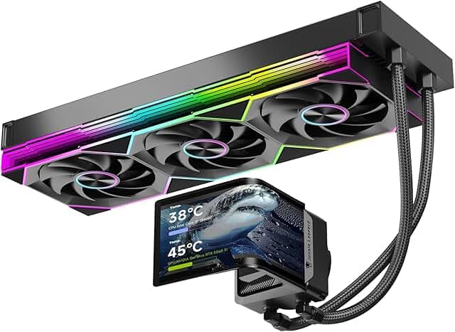 Jungle Leopard Chill ARC 360mm ARGB AIO CPU Cooler-Water Liquid Cooling System|2K Rotatable 6.67 AMOLED Curved Screen 3D Anamorphic Effect|320w TDP|ARGB Fan|Intel LGA1851/1700/115X AMD AM4/AM5 (Black)