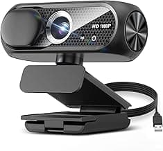 1080P HD Webcam with Microphone, Noise Cancellation, Privacy Cover, Wide-Angle Lens, Auto Light Correction, Plug & Play USB Webcam for Laptop, Desktop, PC, Mac, Zoom, Skype, Streaming (Black)