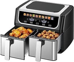 OLIXIS Dual Basket Air Fryer, 9.5 Quart Large Air Fryer with Double Basket, Independent TEMP Control, Sync Setting, Shake Reminder, 10 Presets for Bake, Broil, Defrost, Dehydrate, Black