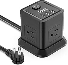 Power Strip with USB, FDTEK Flat Plug Extension Cord with 4 AC and 3 USB, 5 FT Power Cord Desktop Charging Station, Overload Protection, Compact Portable for Travel Home Office Cruise Ship - Black