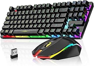 Wireless Gaming Keyboard and Mouse Combo, LED Backlit Rechargeable Battery, Ultra Compact Mechanical Feel Keyboard, RGB Mice for PC Gamer, Business Office, Durable Ergonomic, Wide Compatibility, Black