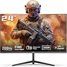 24 Inch Curved 200hz Gaming Monitor, FHD 1080p Computer Monitor with 3000R, 4000:1 Contrast, 1ms Response Time, 99% sRGB, AMD FreeSync, Eye Care, HDMI 2.0 & DP 1.4, VESA Mount, for Game & Office