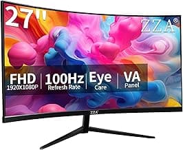 ZZA 27 inch 100Hz Curved Monitor with 1K 1920x1080 Computer Screen 27 inch FHD with HDMI,VGA and Wall Mountable|1080P Eye Care PC Office Display for Working and Gaming