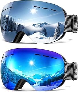 2Pack Ski Goggles for Men Women Snow Goggles Anti fog Snowboard Goggles with 100% UV Protection
