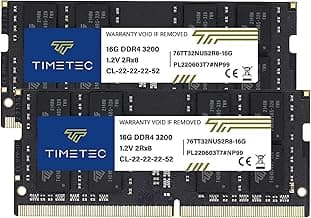 Timetec Premium 32GB KIT (2x16GB) DDR4 3200MHz (PC4-3200AA) PC4-25600 SODIMM Laptop RAM – 260-Pin 1.2V CL22 Non-ECC Unbuffered Memory Module for Laptop, Notebook, Mini PC, All-in-One