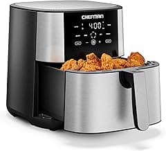 Chefman Air Fryer 8 Qt | TurboFry® 4-in-1 with 450°F Hi-Fry Option for Crispier Results | Bake, Dehydrate, Frozen | XL Nonstick Dishwasher-Safe Basket | Stainless Steel