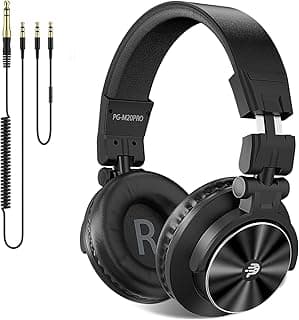 PUPGSIS Wired Over Ear Headphones: Studio Monitor Headphones - Professional 50mm Drivers 40kHz DJ Stereo Headphones - 1/4 to 3.5mm Audio Jack for Recording/Mixing/Podcast/Guitar/Keyboard