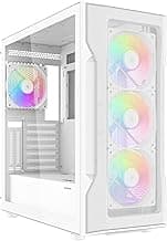 SAMA S40 Mid Tower ATX PC Case – High-Airflow Mesh Design, 4x120mm ARGB PWM Fans, Tempered Glass Panel, USB-C, RTX 4090 Ready Gaming Case (White)