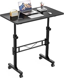 HOMIDEC Standing Desk, 32 Inch Portable Small Desk Adjustable Height, Rolling Home Office Desks with Wheels, Sit Stand Desk for Bedroom Walking Pad Home Office Small Space, Black