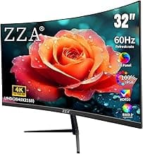 ZZA 32 Inch 4K 1500R Computer Monitor, UHD (3840 x 2160) 60Hz Ultra-Clear Screen, 100% sRGB,Eye Care Screen with HDMI, DisplayPort for Home and Office, VESA(100x100mm)