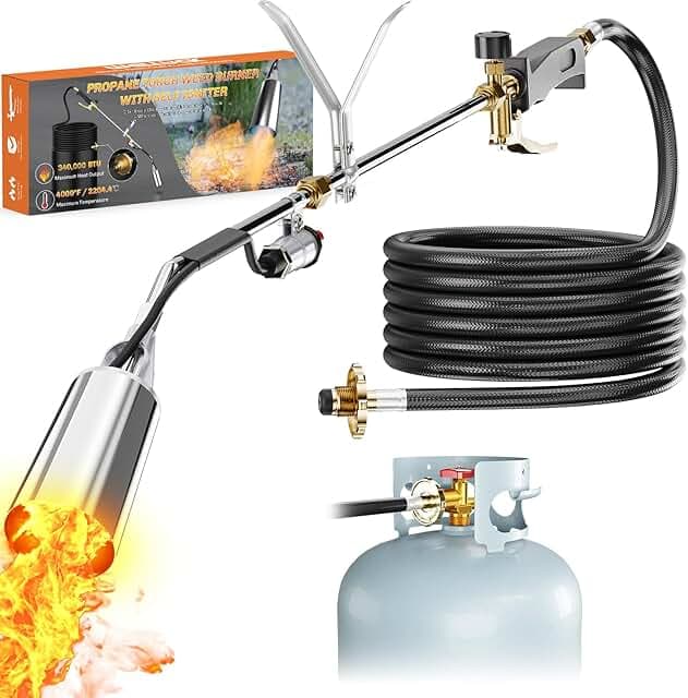 WELLUCK Propane Torch Weed Burner, Weed Torch 340,000 BTU Flamethrower with POL 11.5FT Hose, Heavy Duty Blow Torch with Self Igniter for Weeding,Snow Melting Barbecue