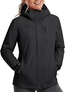 Women's Waterproof Ski Snow Jacket Fleece Lined Warm Winter Rain Jacket with Hood Fully Taped Seams