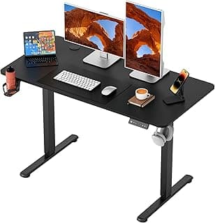 Furmax Electric Standing Desk, 45 x 24 Inches Height Adjustable Sit Stand up Desk, Memory Preset Computer Home Office Desks with Sturdy Metal Frame, Phone Stand Cable Management Hole (Black, 45'')