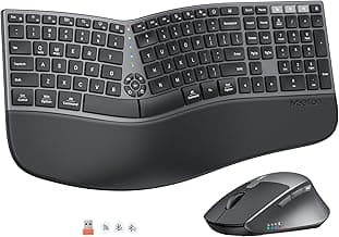 MEETION Ergonomic Keyboard and Mouse Wireless, Split Curved 2.4G & Bluetooth Keyboard Mouse, Full-size Cushioned Palm Rest Keyboard, 4 Adjustable DPI Mouse, Compatible for Windows/Mac/PC/Laptop, Black