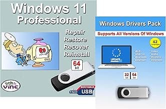 9th & Vine Compatible with/Replacement for Windows 11 Professional 32/64 bit USB With Key. Install, Upgrade, Recover, Repair and Restore Plus Windows Drivers USB. 2 Pack