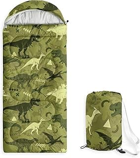 Wake In Cloud - Kids Sleeping Bag for Boys Toddlers, Camping in Warm Cold Weather, Backpacking Lightweight Compact Outdoor Liner for 3 Seasons, Colorful Dinosaur Graffiti