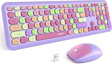 MOFII Wireless Keyboard and Mouse Combo, 2.4G Silent Cordless Slim Full Size Keyboard and Ergonomic Mice Set for Laptop, Desktop, MacBook, PC - Purple Colorful