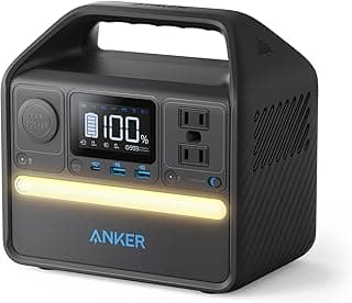 Anker 521 Portable Power Station (Powerhouse 256Wh), 6-Port Powerhouse 200W/256Wh with Solar Generator, 2 AC Outlets, 60W USB-C Power Delivery Output, LED Light for Outdoor RV, Emergencies and More