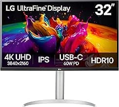 LG 32UP83AK-W 32-inch Ultrafine 4K UHD (3840 x 2160) IPS Computer Monitor, 60Hz, HDR10, Built-in Speaker, Reader Mode, HDMI, DisplayPort, USB Type-C 60W PD, Tilt/Height/Pivot Adjustable Stand, White