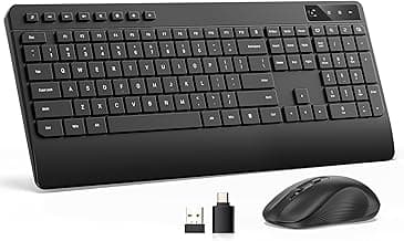 Quiet Wireless Keyboard and Mouse Combo – 3-Level DPI Silent Mouse, Full-Size Ergonomic Wrist Rest, 2.4GHz Plug-and-Play, Multimedia Hotkeys for Windows Computer/Laptop, Black