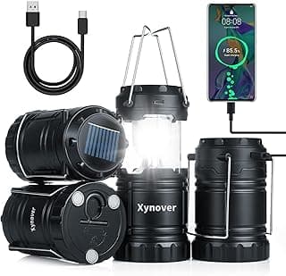 4-Pack Solar Camping Lanterns,Rechargeable LED with USB/Solar/AA Battery,Magnetic Base,Hanging Hook,Collapsible, Waterproof for Emergency, Hiking,Hurricane,Campsites,Lanterns for Power Outages