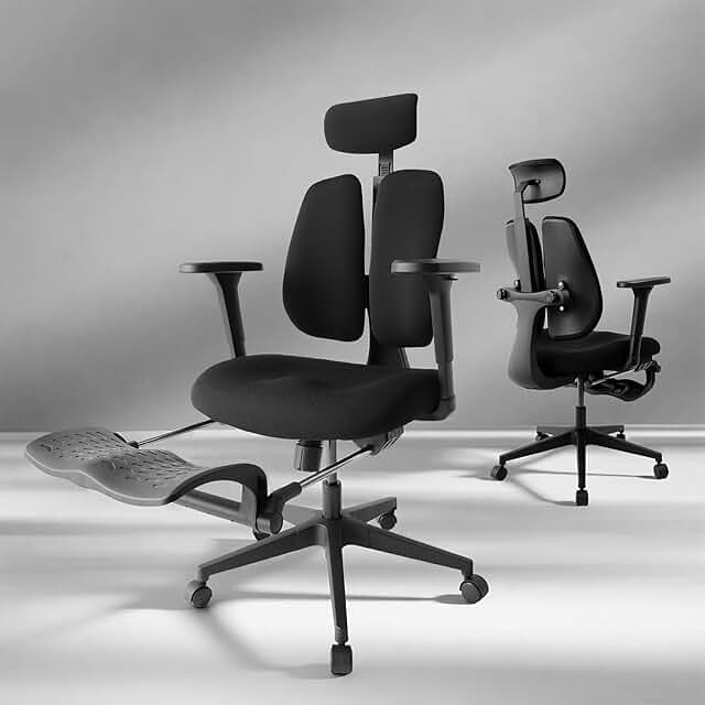 Flex Ergonomic Office Chair with Dynamic Split-Back Design, 3.15" Ultra-Thickened High-Density Molded Foam Seat, 4D Adjustable Armrests, High Back Computer Desk Chair with Footrest, Black