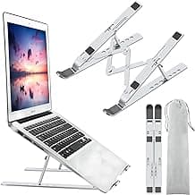 Leeboom Laptop Stand for Desk, Ergonomic Adjustable Aluminum Foldable Portable Computer Stand, Lecterns & Podiums, Fits 10-15.6" MacBook Air Pro HP Lenovo Dell Laptops & Tablets(Silver)