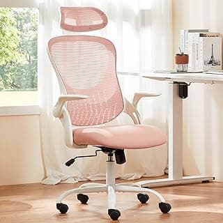 Sweetcrispy Home Office Managerial Executive Chair, High-Back Mesh with Adjustable Headrest, Flip-up Armrest Comfortable Lumbar Support, Comfy Arms for Bedroom,Study,Student