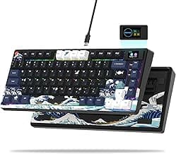 Womier SK80 75% Keyboard with Color Multimedia Display Mechanical Gaming Keyboard Creamy Sound, Wired Hot Swappable Gasket Mount RGB Custom Key Board, Pre-lubed Stabilizer for Mac/Win, Black Kanagawa