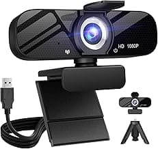 Tewiky Full HD Webcam with Built-in Microphone and Rotatable Tripod, 1080P Video and Wide Angle Camera, Privacy Cover, for Desktop PC or Laptop Computer