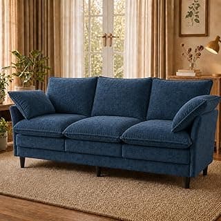 69 Inch Small Sofa, 3-Seater Loveseat Couch with Cloud 2 Layer Cushion, 22.8" Deep Seat, Oversized Pillows, Chenille Fabric, Compact for Small Spaces,Apartment, Living Room, Studio, Office, Blue
