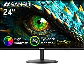 SANSUI Computer Monitor 24 inch Eye Care FHD 1080P Display HDMI,VGA Ports with 178° Viewing Angle/Frame-Less/Tilt/VESA Compatible for Office and Home
