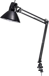Bostitch Office VLF100 LED Swing Arm Desk Lamp with Clamp Mount, 36" Reach, Includes LED Bulb,Black